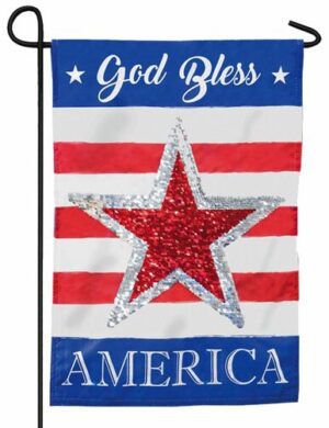 Linen God Bless America Reversible Sequins Garden Flag