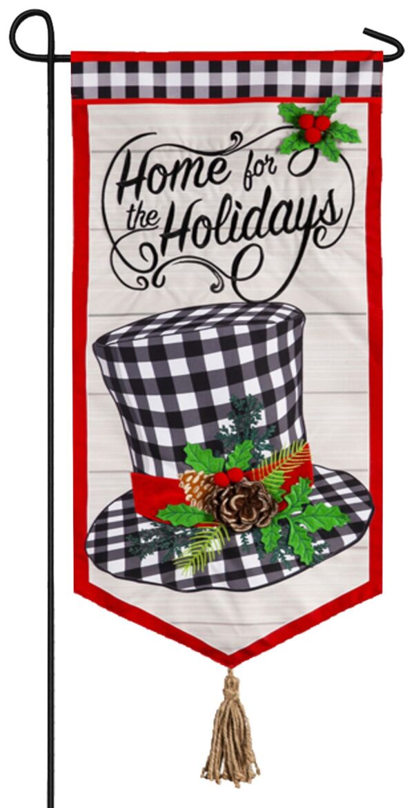 Linen Holiday Top Hat Applique Garden Banner
