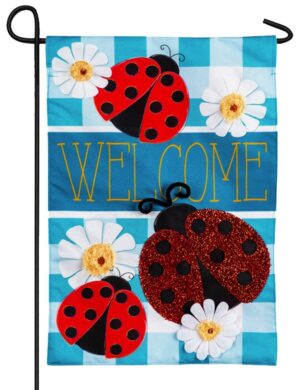 Linen Ladybug Plaid Welcome Decorative Garden Flag
