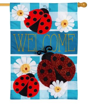 Linen Ladybug Plaid Welcome Decorative House Flag