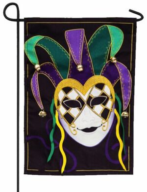 Linen Mardi Gras Jester Mask Decorative Garden Flag