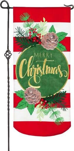Linen Merry Christmas Stripes Applique Garden Banner