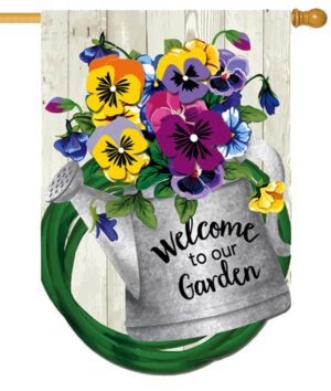 Linen Pansy Watering Can Decorative House Flag