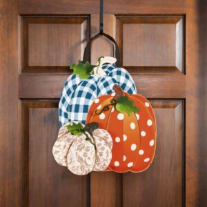 Linen Patterned Pumpkins Decorative Door Hanger
