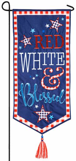 Linen Red White and Blessed Garden Banner