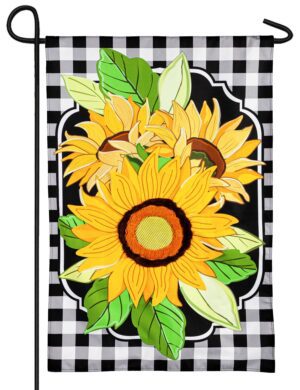Linen Sunflowers and Checks Decorative Garden Flag