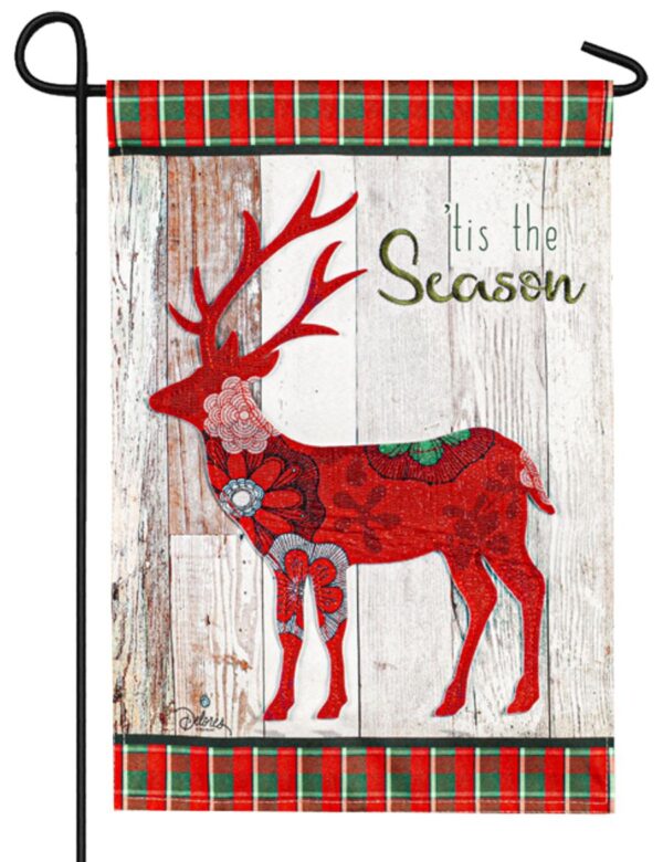 Linen Tis The Season Reindeer Decorative Garden Flag