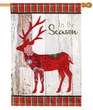 Linen Tis The Season Reindeer Decorative House Flag