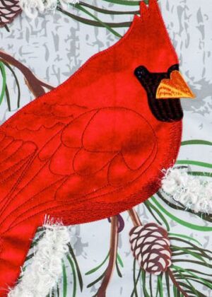Linen Winter Cardinal Applique Garden Banner Detail 1