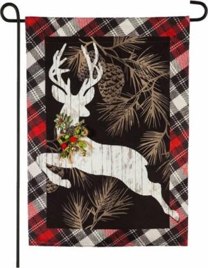 Linen Wood Grain Reindeer Embellished Decorative Garden Flag