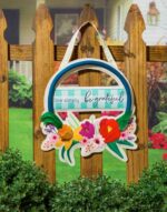 Live Simply Spring Plaid Decorative Door Hanger