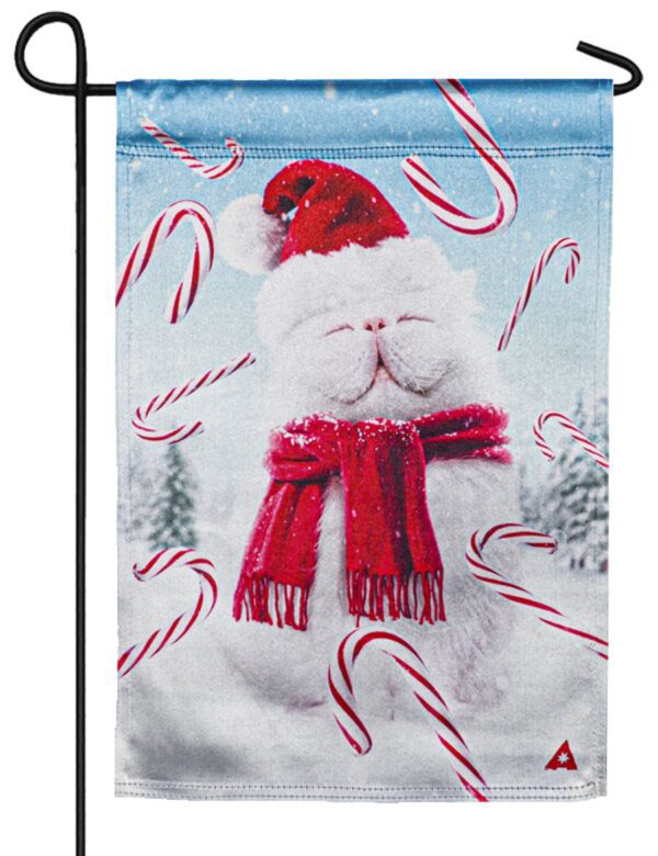 Lustre Fluffy Cat Snowman Garden Flag