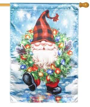 Lustre Gnome With A Christmas Wreath House Flag