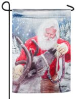 Lustre Santa And His Reindeer Garden Flag
