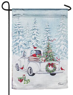 Lustre White Christmas Truck Garden Flag
