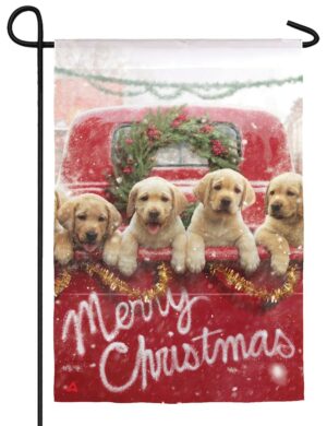 Merry Christmas Pickup Pups Suede Reflections Garden Flag