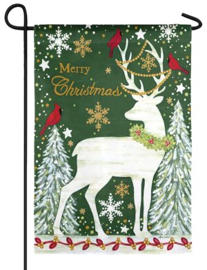 Merry Christmas Reindeer Embellished Suede Garden Flag