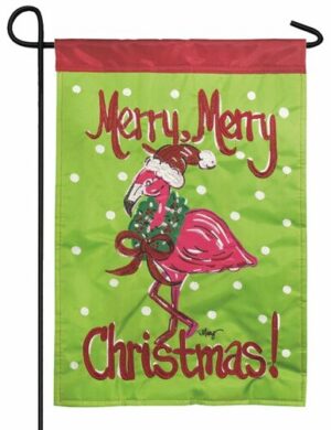 Merry Merry Christmas Flamingo Double Applique Garden Flag
