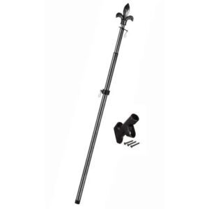 Metal Extendable Flagpole with Fleur de Lis Topper and Bracket Kit Black