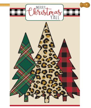 Mixed Print Christmas Trees Applique House Flag