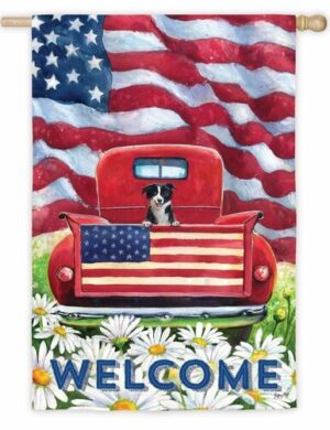 Patriotic Pickup Puppy Suede Reflections House Flag