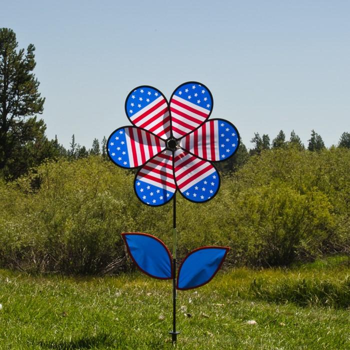 Patriotic Sunflower Large Wind Spinner I AmEricas Flags