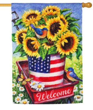 Patriotic Sunflower Wagon Suede Reflections House Flag