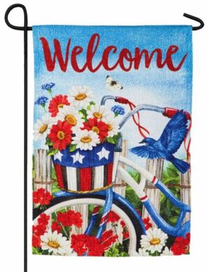 Patriotic Welcome Bicycle Suede Reflections Garden Flag