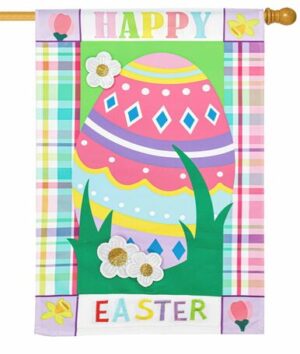 Patterned Easter Egg Applique House Flag