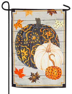 Patterned Pumpkins and Leaves Suede Reflections Garden Flag