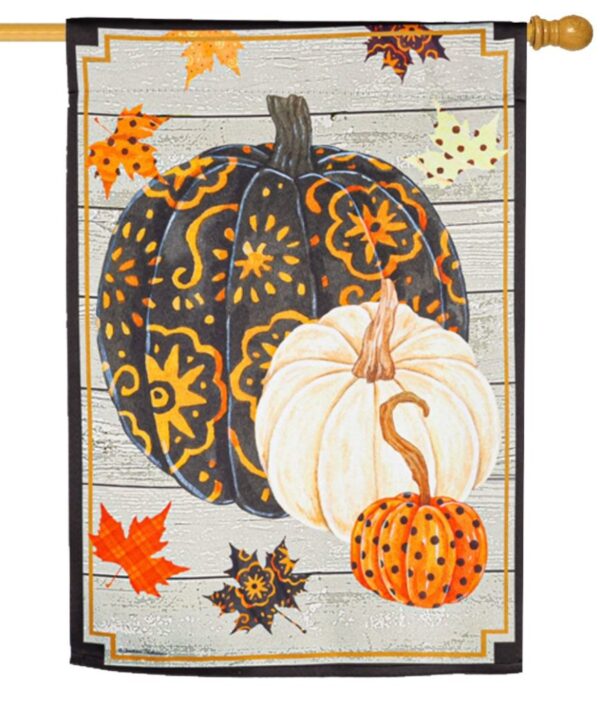 Patterned Pumpkins and Leaves Suede Reflections House Flag