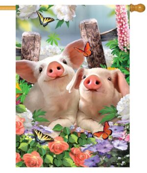 Piglets and Flowers House Flag