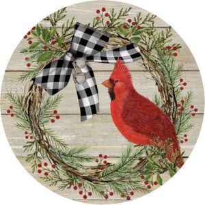 Plaid Bow Cardinal Wreath Accent Magnet