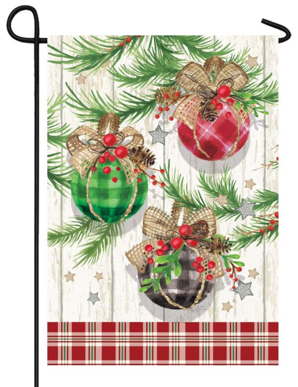 Plaid Christmas Ornaments Garden Flag