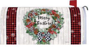 Plaid Christmas Wreath Mailbox Cover