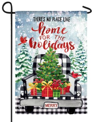 Plaid Holiday Truck Suede Reflections Garden Flag