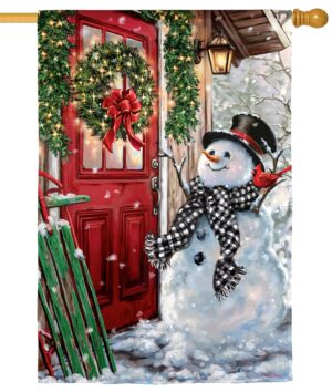 Plaid Scarf Snowman Suede Reflections House Flag