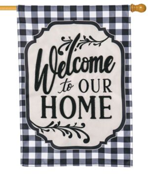Plaid Welcome to Our Home Applique House Flag