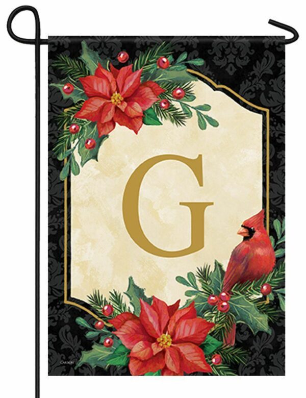 Poinsettia Cardinal Monogram Letter G Garden Flag