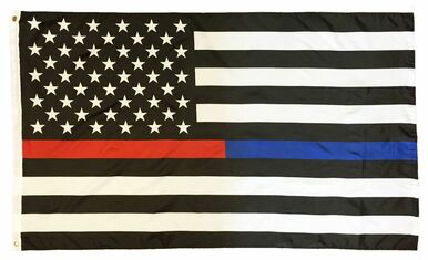Police and Firefighter Black and White American Flag 3x5