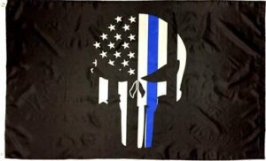 Police Punisher Skull Thin Blue Line Flag 3x5