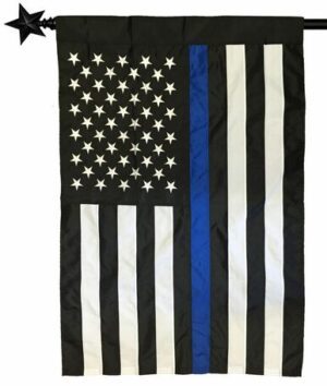 Police Thin Blue Line Black and White American Applique House Flag