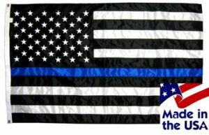 Police Thin Blue Line Black and White American Flag 3x5 Sewn Nylon