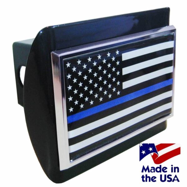 Police Thin Blue Line Black and White American Flag Black Hitch Cover