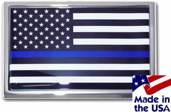 Police Thin Blue Line Black and White American Flag Car Emblem