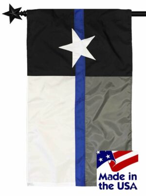Police Thin Blue Line Black and White Texas Sewn Nylon House Flag