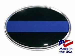 Police Thin Blue Line Oval Chrome with Color Car Emblem