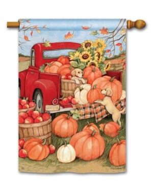 Pumpkin Delivery Pickup Truck House Flag