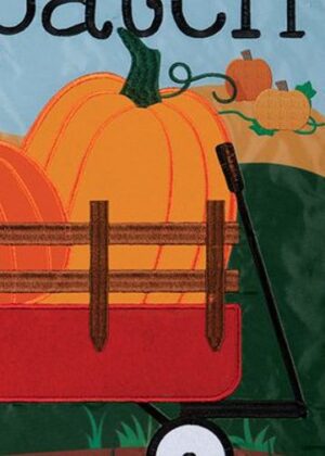 Pumpkin Wagon Double Applique Garden Flag Detail 1