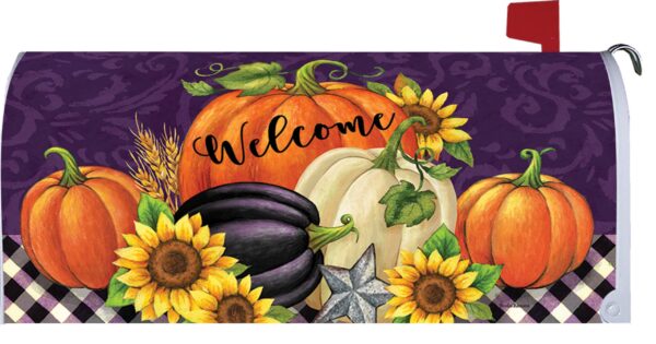 Pumpkins on Purple Mailbox Cover